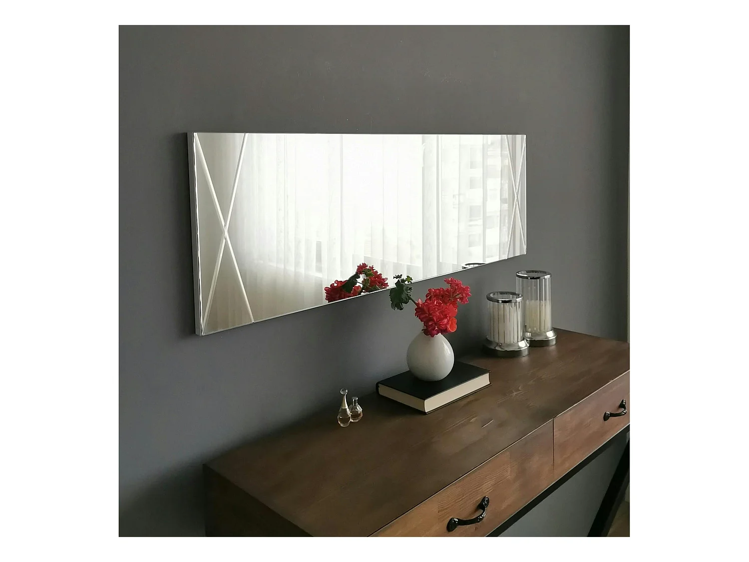 Miroir rectangulaire mural avec décor croisé 105 cm CODY