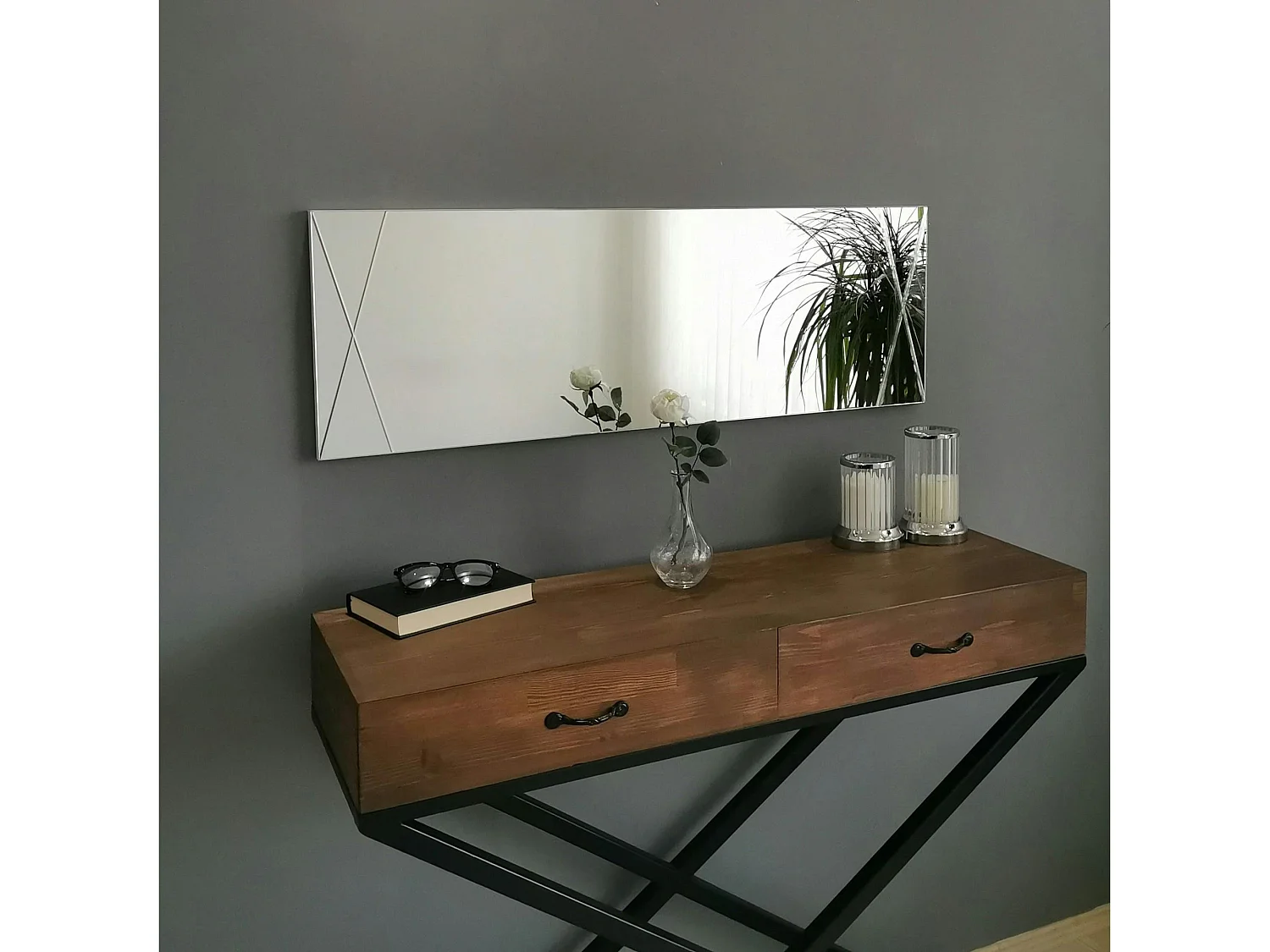 Miroir rectangulaire mural avec décor croisé 105 cm CODY
