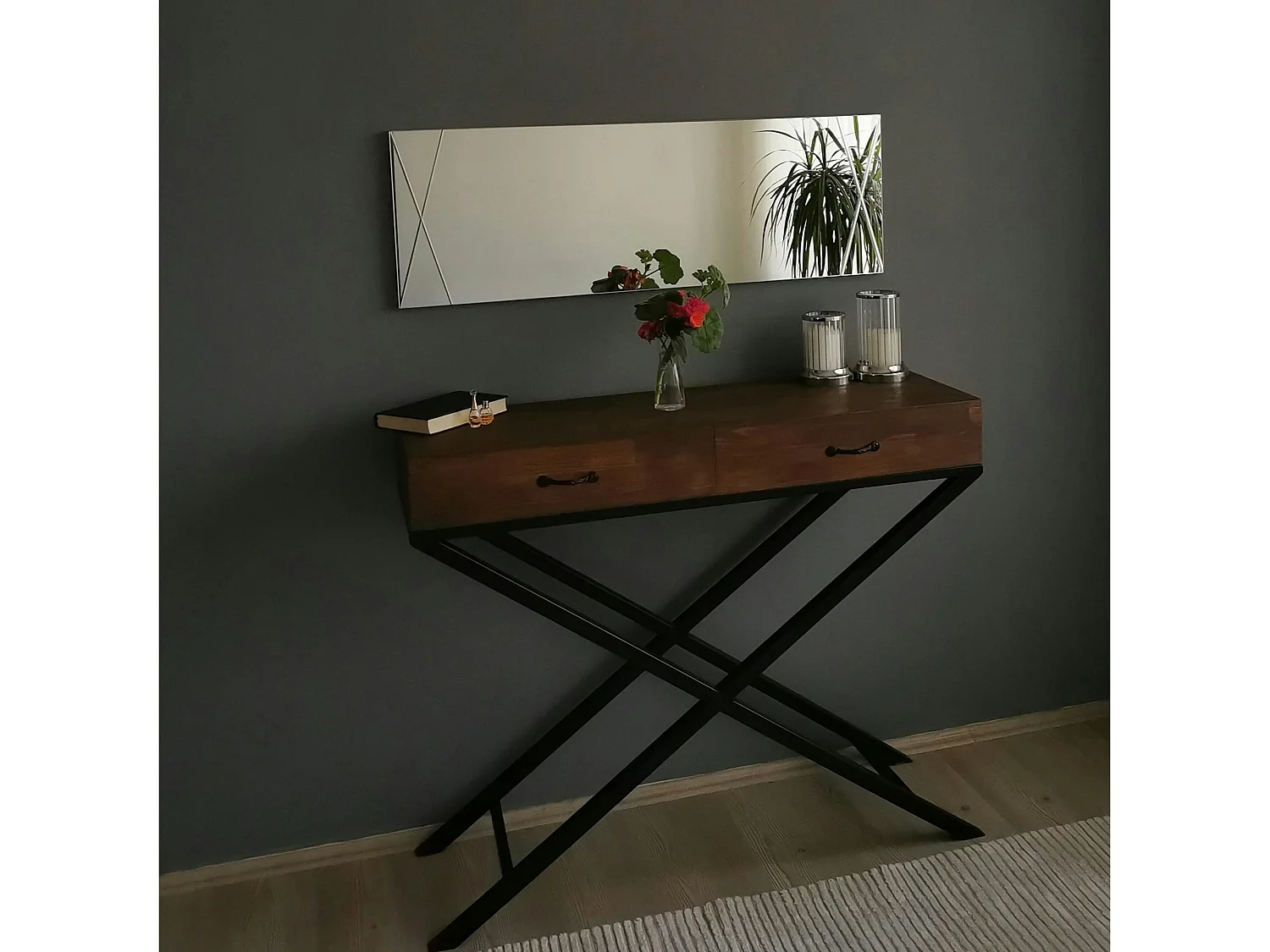 Miroir rectangulaire mural avec décor croisé 105 cm CODY