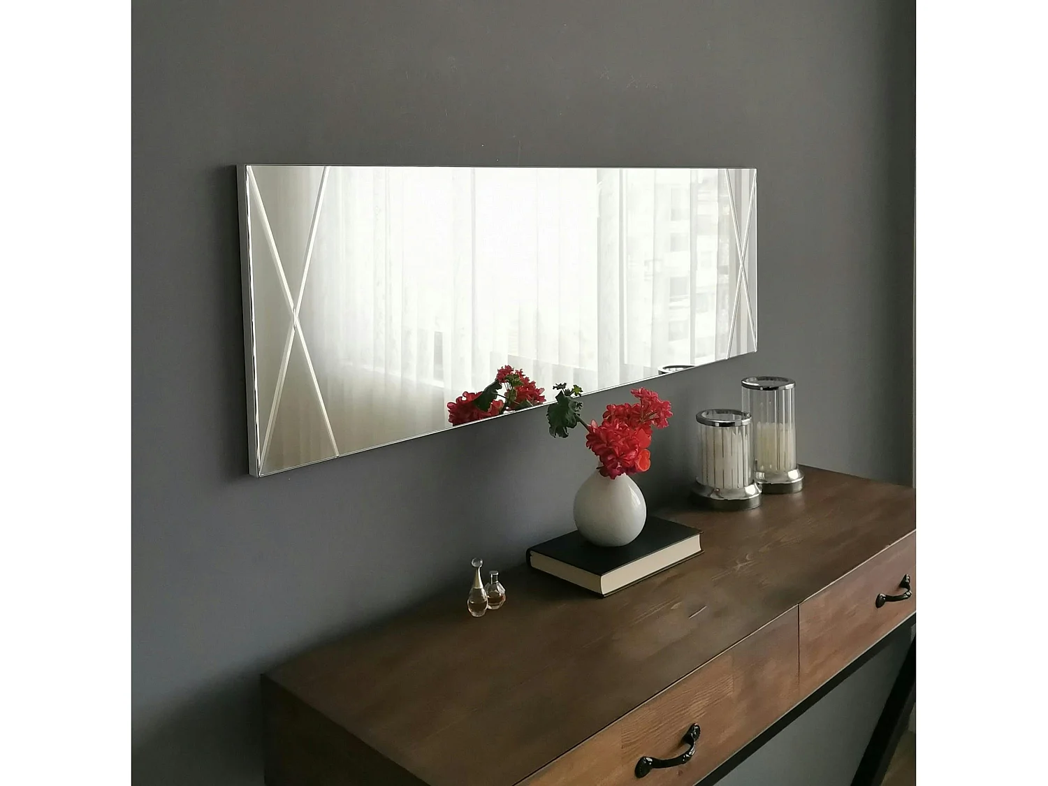 Miroir rectangulaire mural avec décor croisé 105 cm CODY