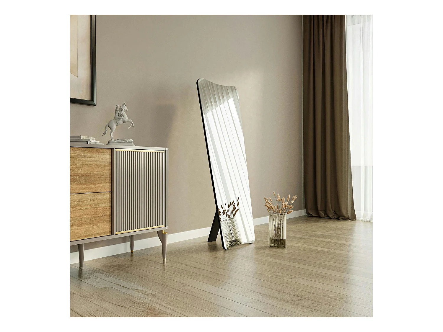 Grand miroir plein pied noir, mural ou à poser noir 150 cm CODY