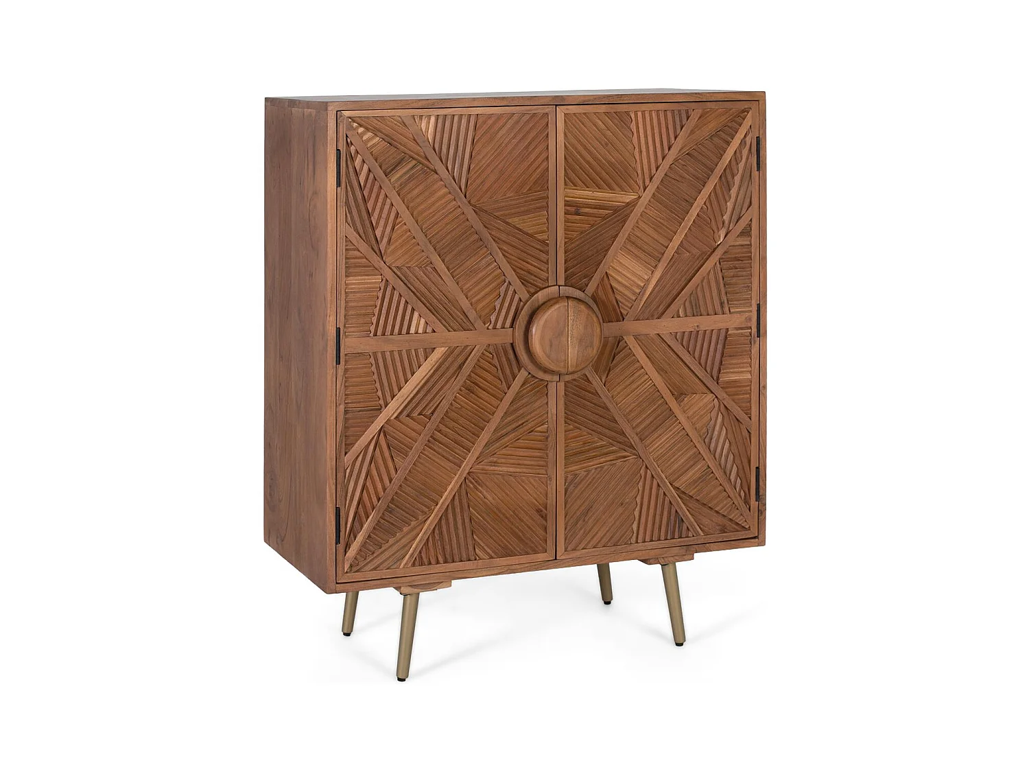 Aparador alto de madera de mango con puertas talladas