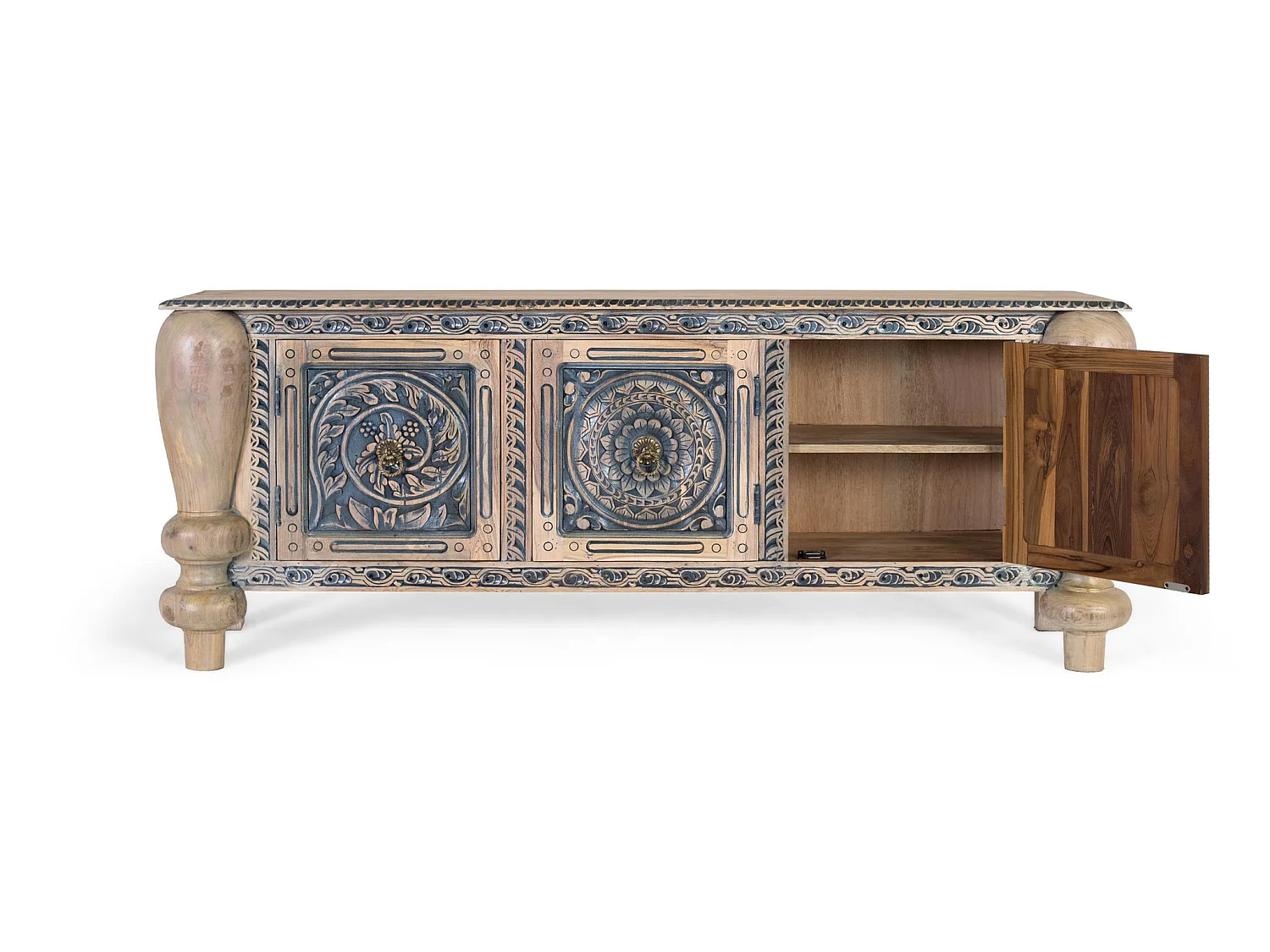 Buffet en bois de teck de style ethnique - 76 x 198 x 45