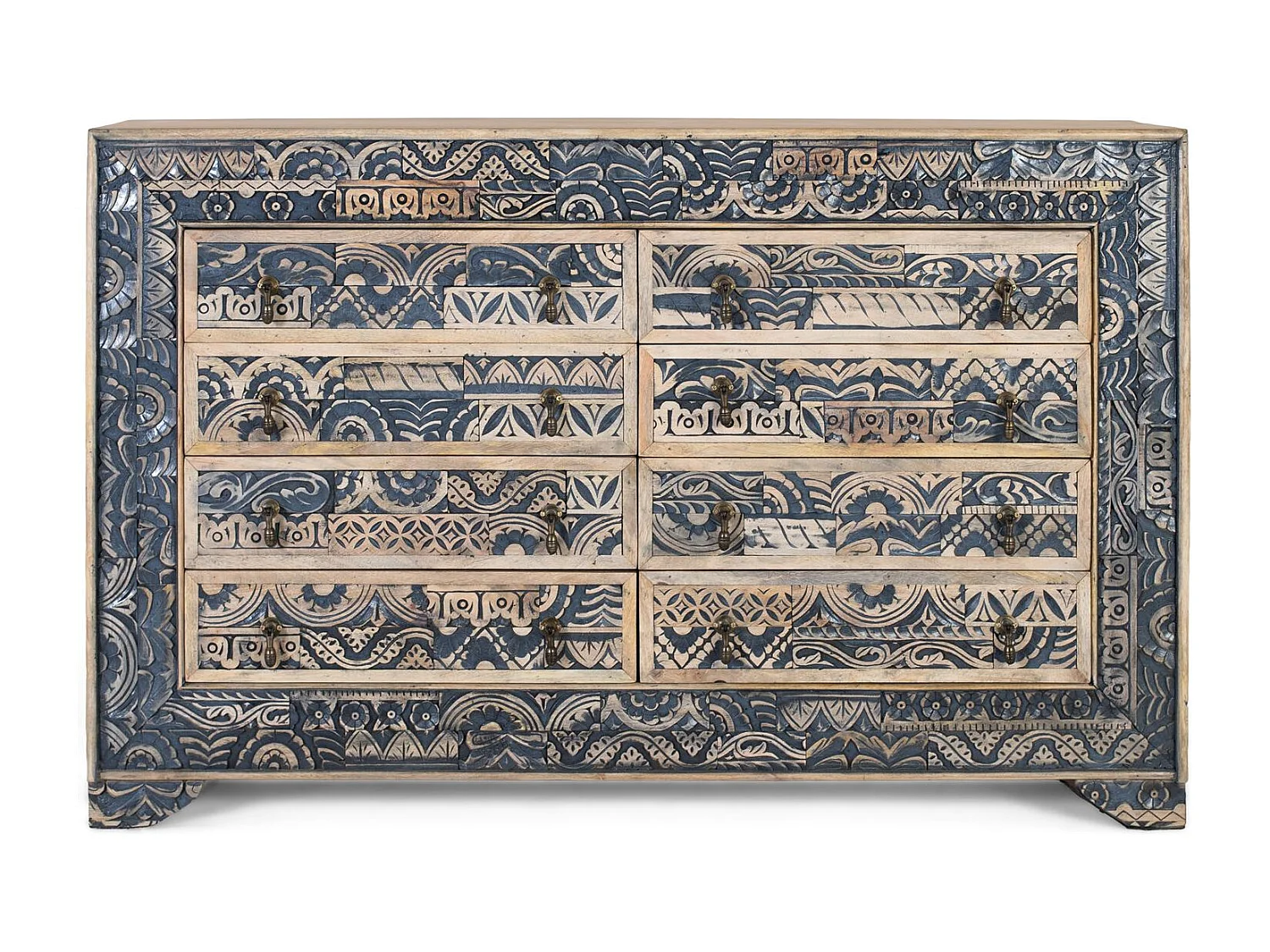 Zweifarbiges Sideboard aus geschnitztem Mangoholz