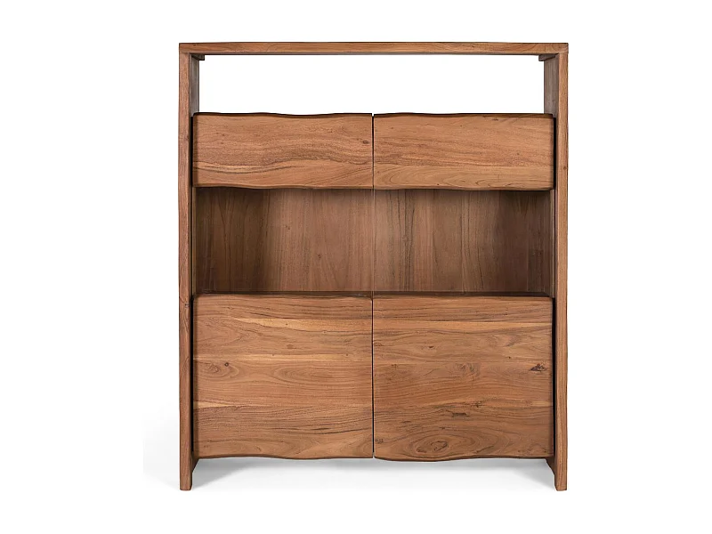 Sideboard aus massivem Akazienholz, natürlichem Design und Glas