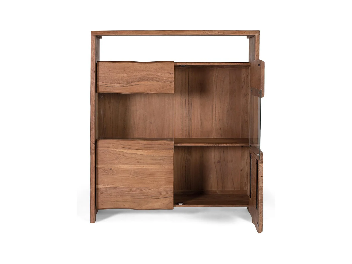 Sideboard aus massivem Akazienholz, natürlichem Design und Glas