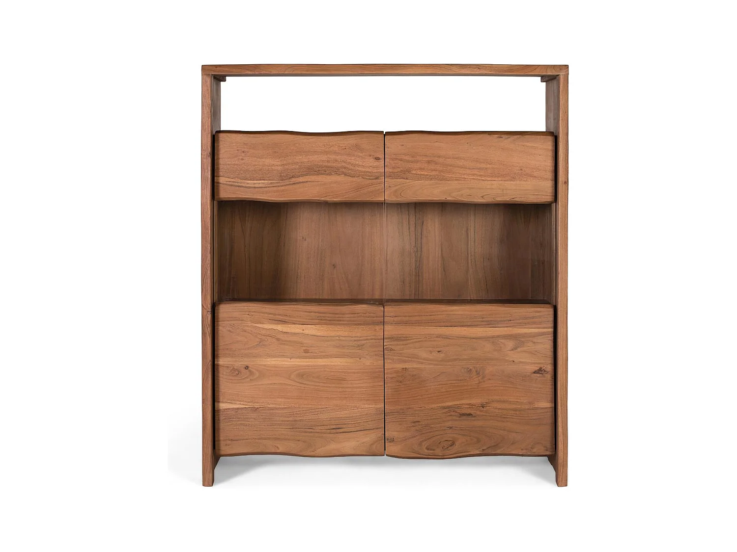 Buffet en bois d’acacia massif, design naturel et vitré