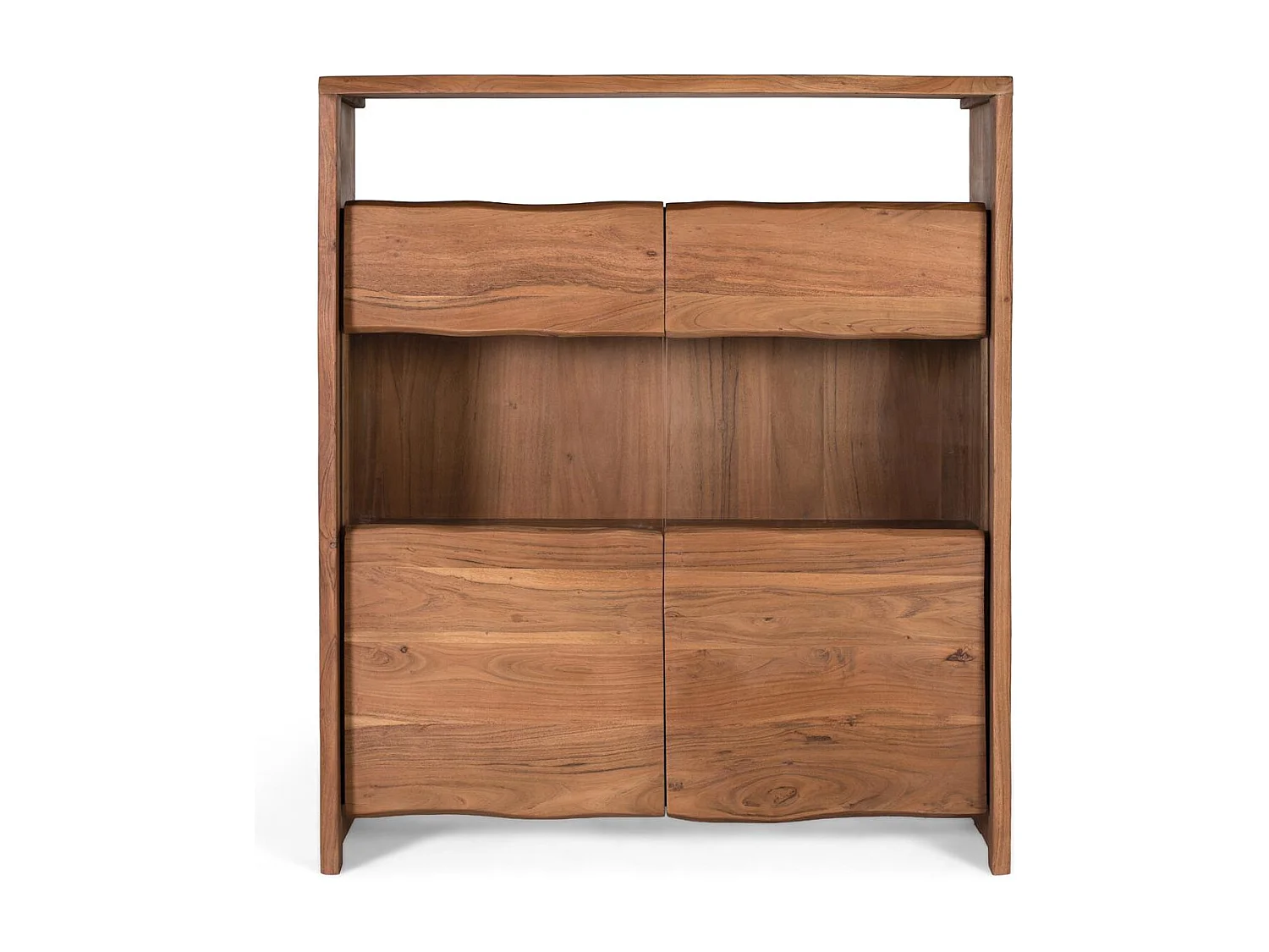 Buffet en bois d’acacia massif, design naturel et vitré