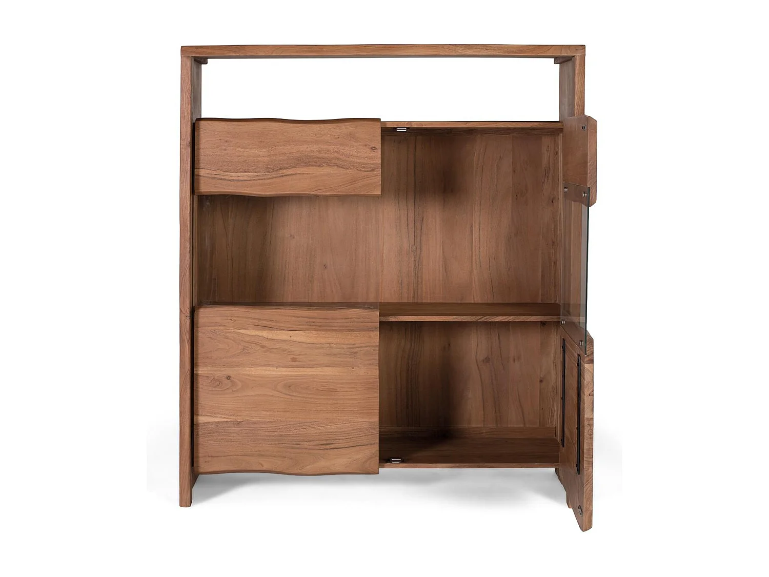 Buffet en bois d’acacia massif, design naturel et vitré