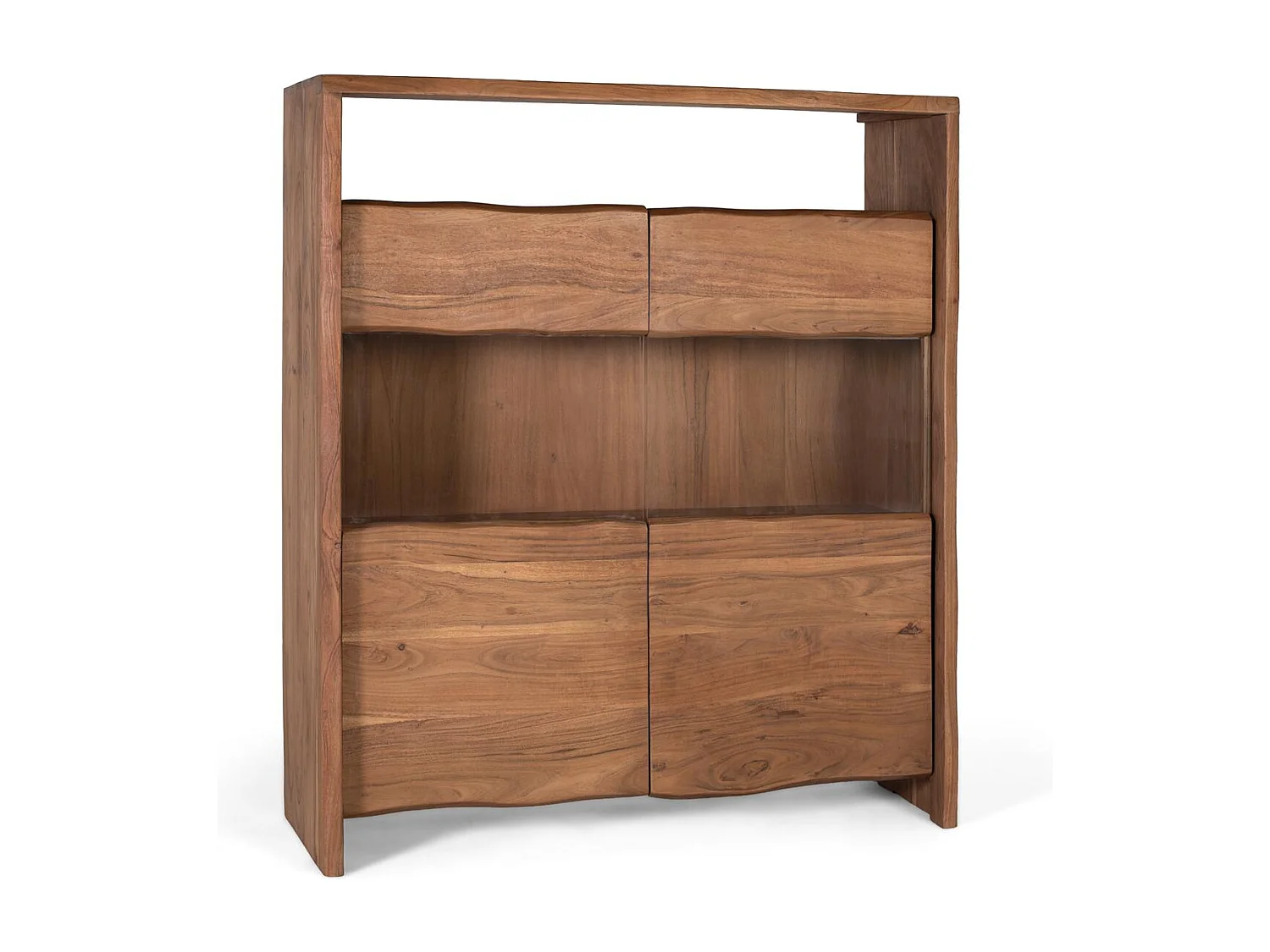 Buffet en bois d’acacia massif, design naturel et vitré