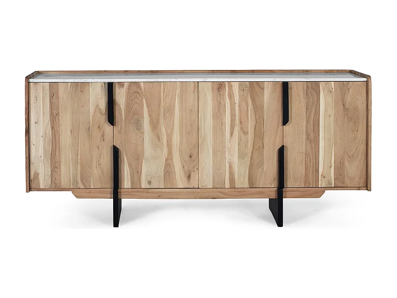 Aparador contemporáneo de madera de acacia con tapa de mármol