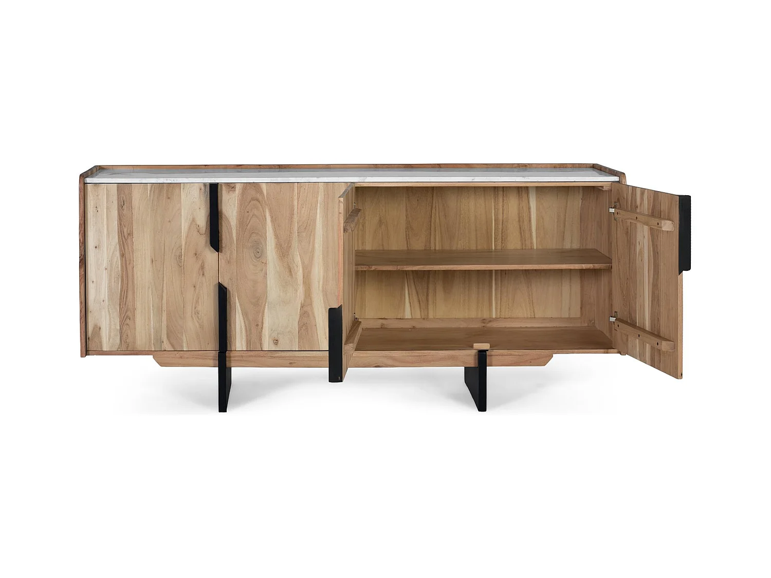 Aparador contemporáneo de madera de acacia con tapa de mármol