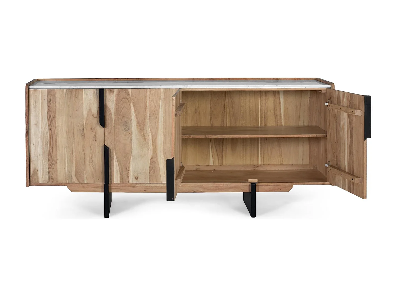 Buffet contemporain en bois d'acacia avec plateau en marbre