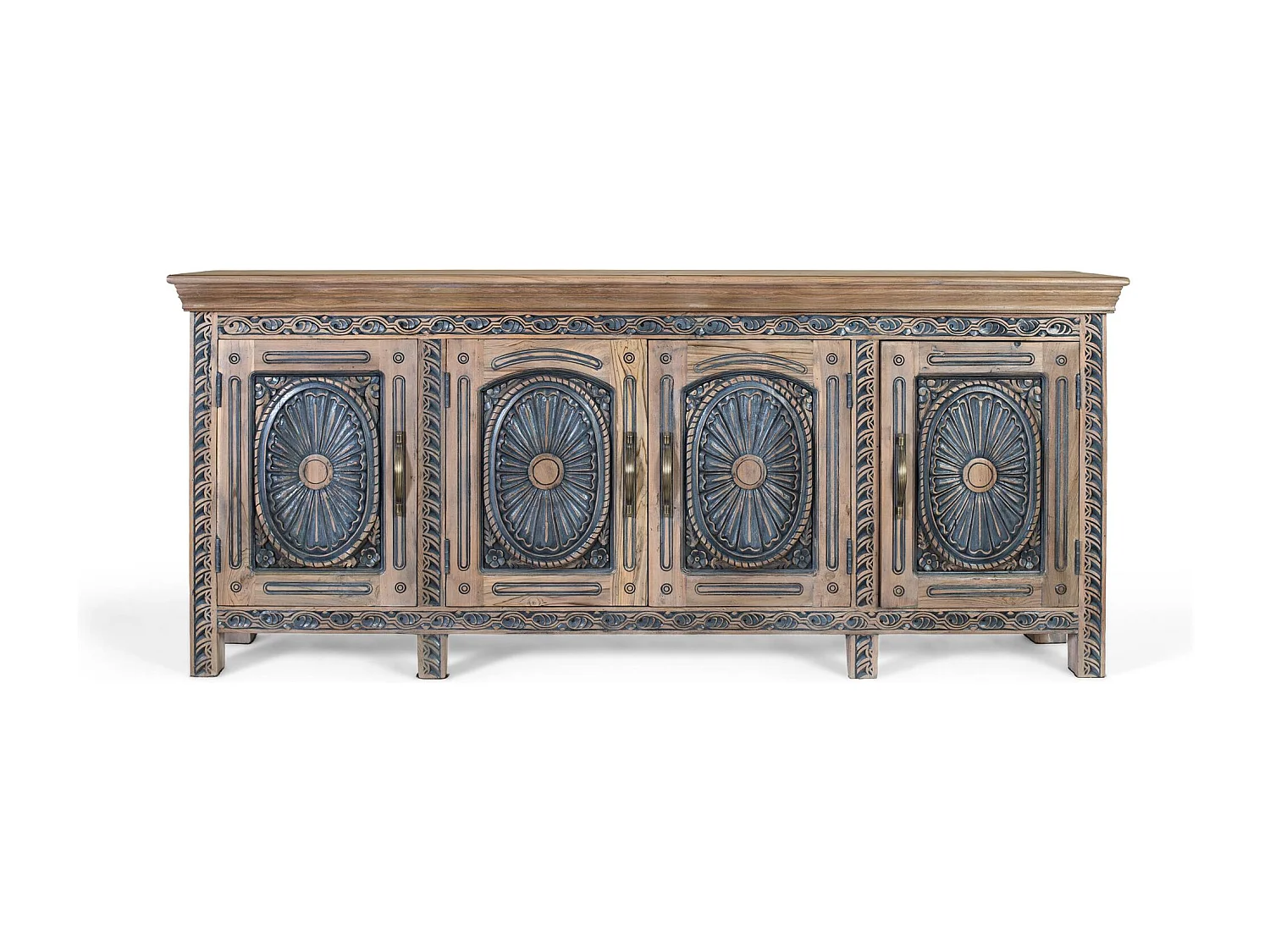 Zweifarbiges Sideboard aus geschnitztem Teakholz