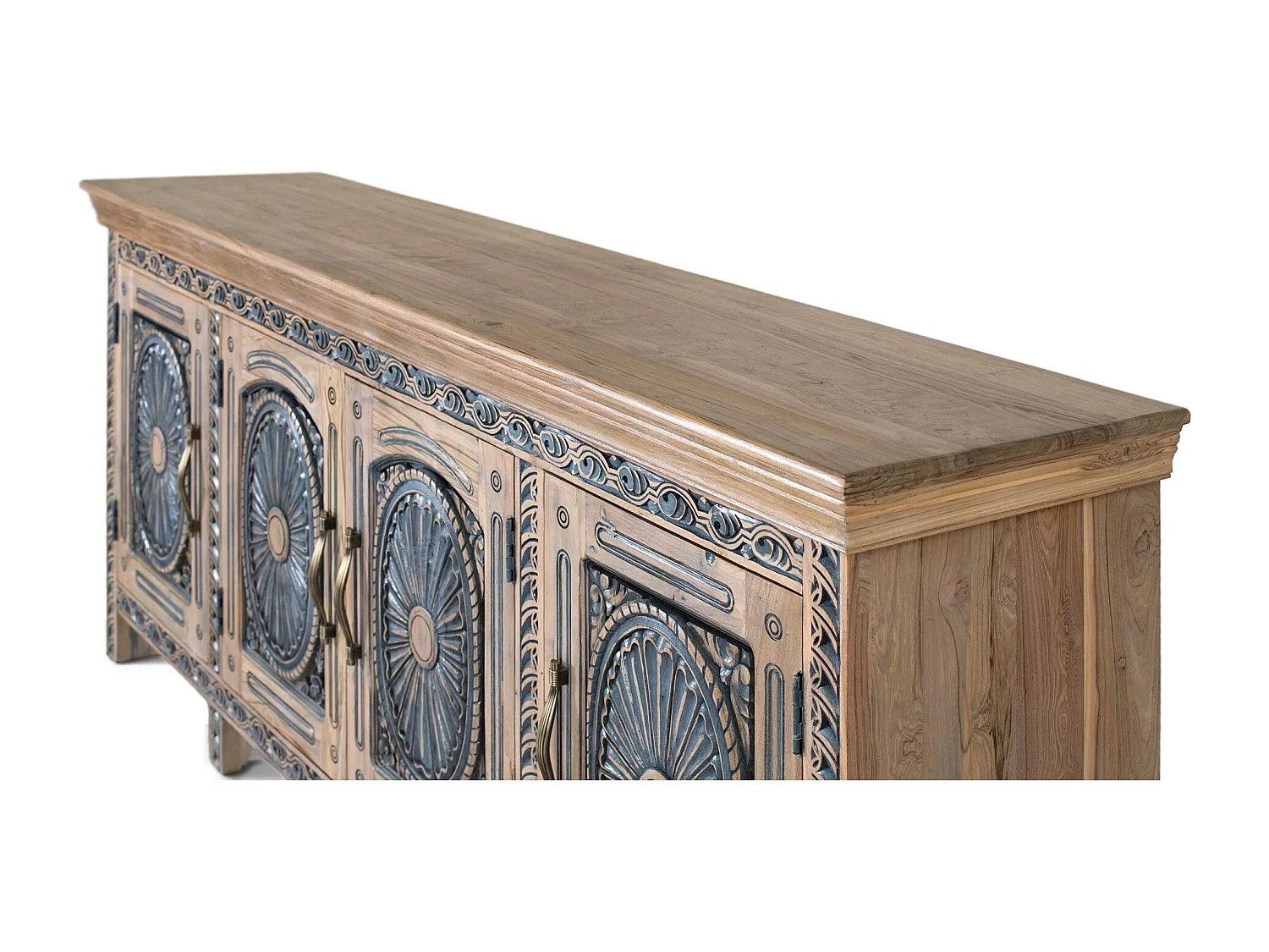 Zweifarbiges Sideboard aus geschnitztem Teakholz