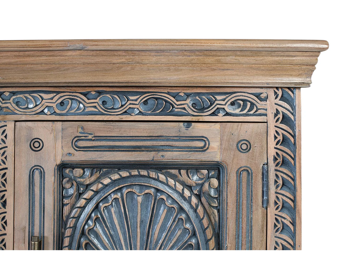 Zweifarbiges Sideboard aus geschnitztem Teakholz