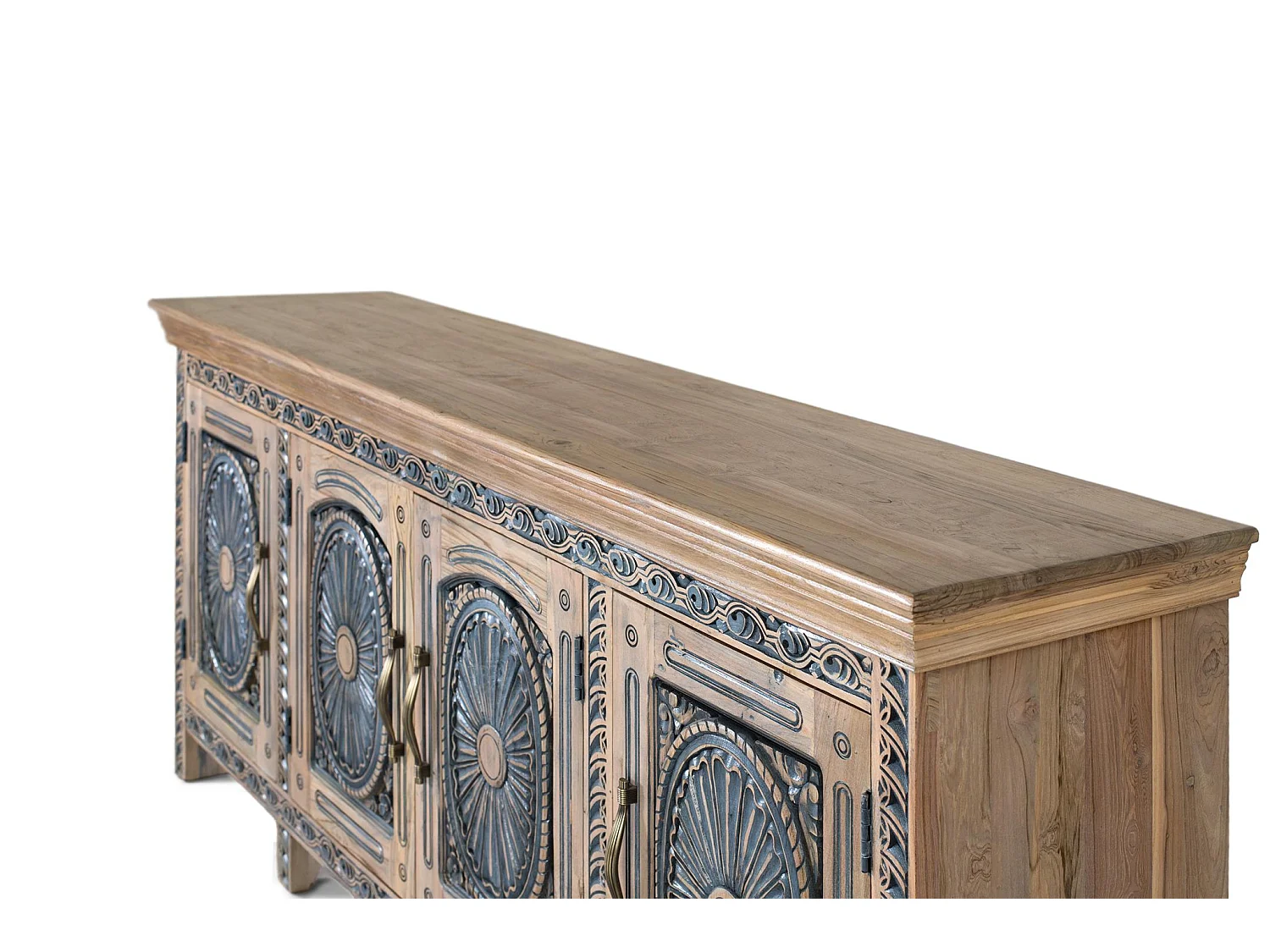 Buffet en bois de teck de style ethnique - 93 x 217 x 49