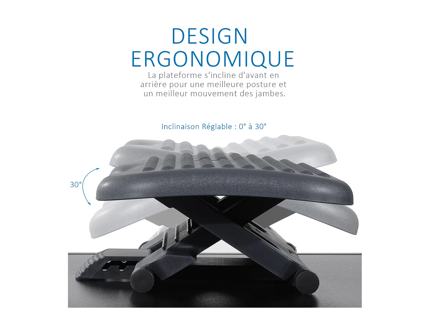 Repose-pieds bureau ergonomique hauteur et inclinaison réglables 46L x 35l cm gris noir