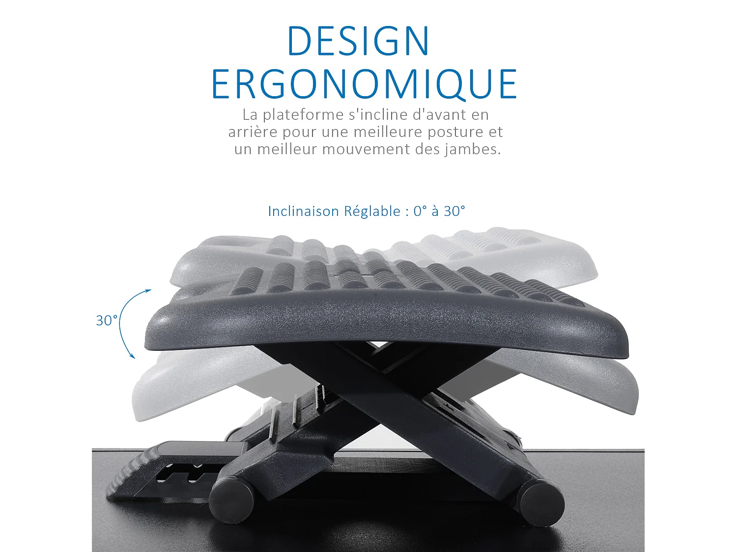 Repose-pieds bureau ergonomique hauteur et inclinaison réglables 46L x 35l cm gris noir