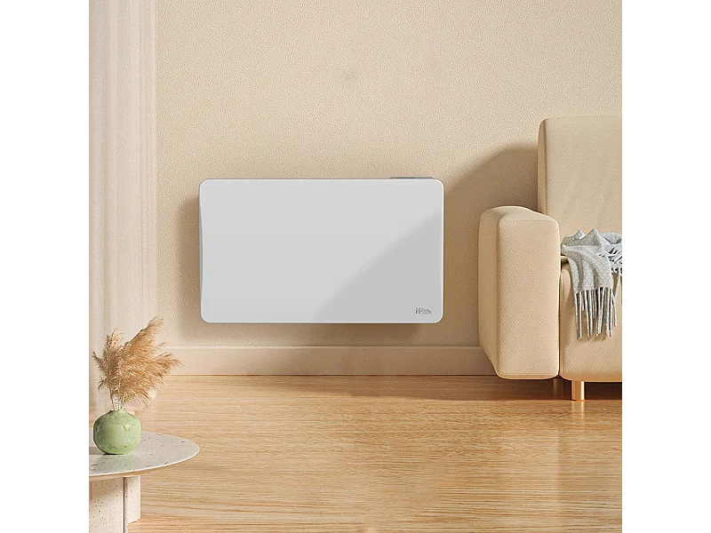 Droog inertiaalradiator met keramische steen 1500 W, wit - LCD-thermostaat - Muurbevestiging