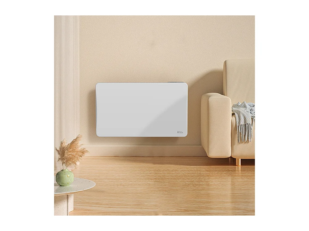 Radiateur à inertie sèche en pierre céramique 1500 W, blanc - Thermostat LCD - Fixation murale