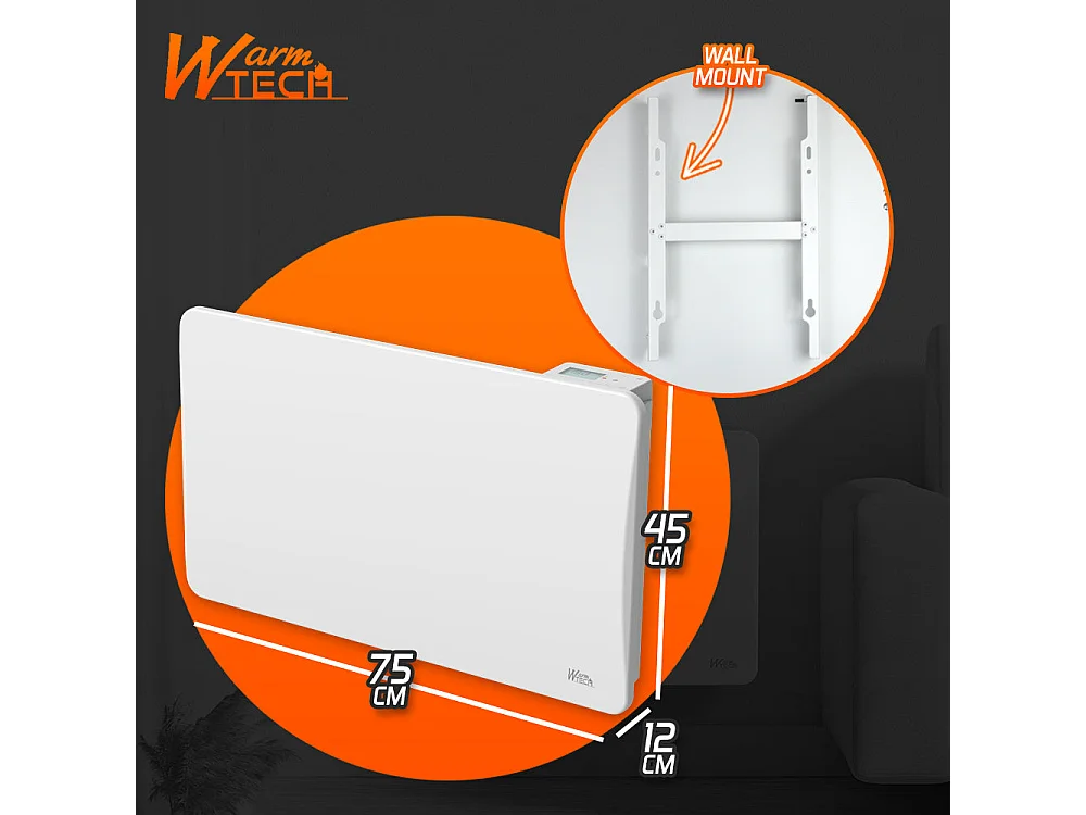 Radiateur à inertie sèche en pierre céramique 1500 W, blanc - Thermostat LCD - Fixation murale