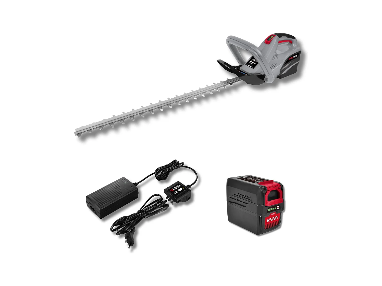 Taille-haies sur batterie Voltkore 40V, lame 600 mm, batterie 4 Ah et chargeur inclus