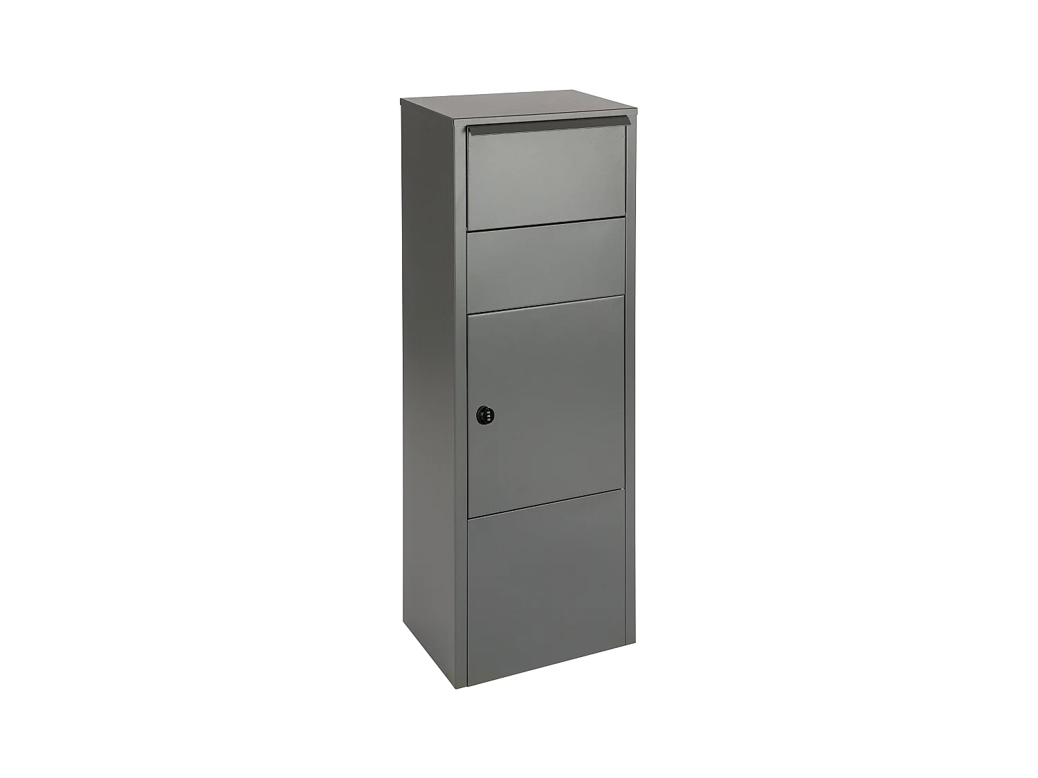 Boîte aux lettres pour paquets – Colonne gris mat – Grande ouverture – Fixation au sol – Serrure à clé