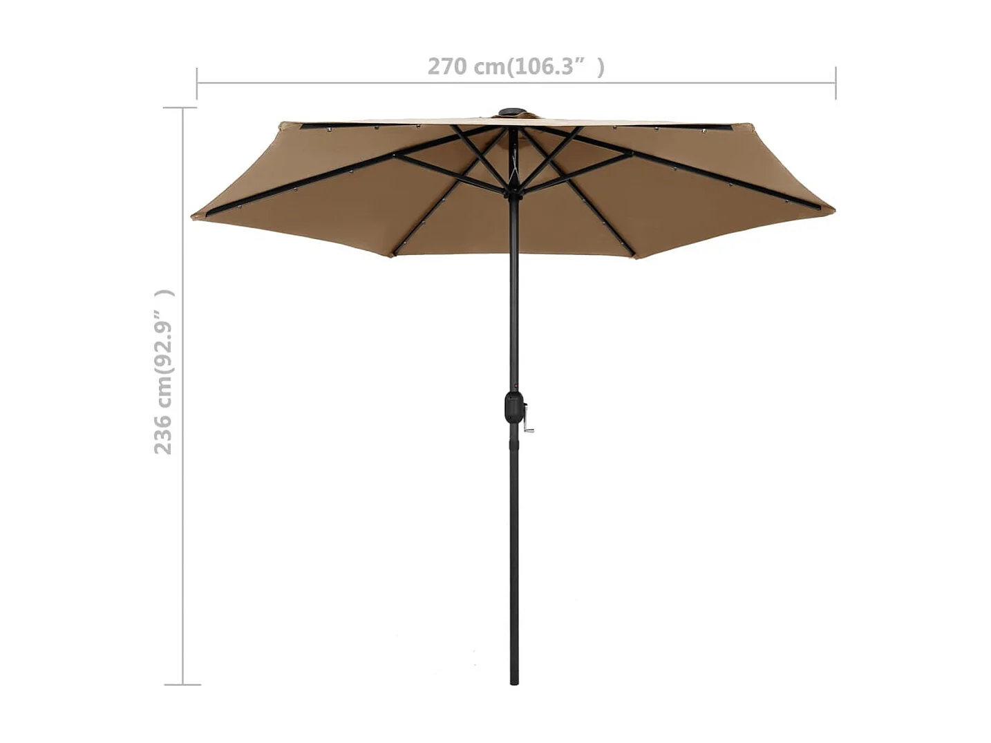 Jenine  Parasol de jardin avec lumières LED et mât en aluminium taupe