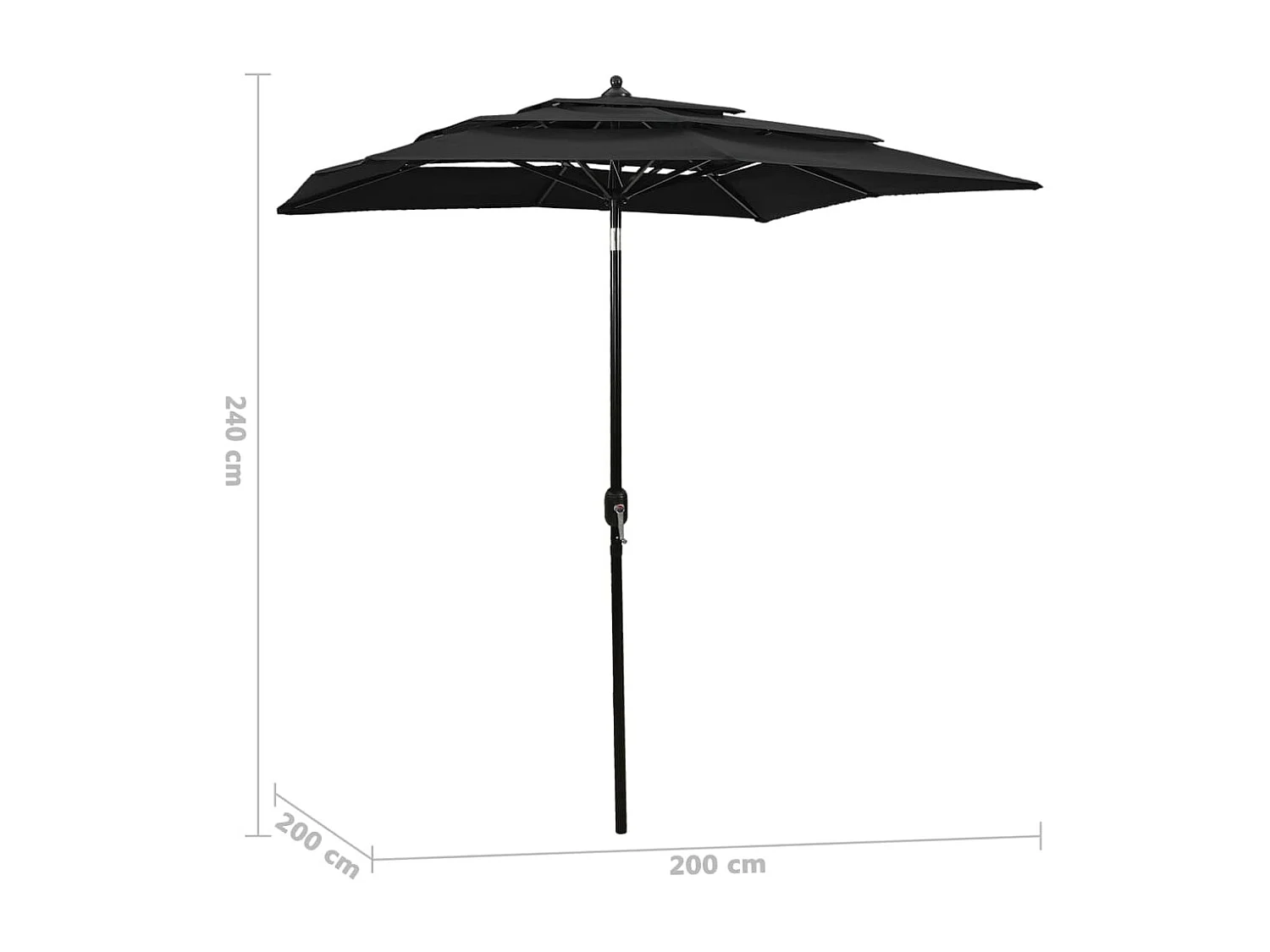 Mart  Parasol 3-laags met aluminium paal 2x2 m zwart