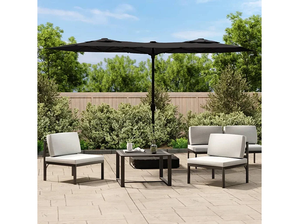 Vanyra  Parasol de jardin à double tête avec LED noir 316x145 cm