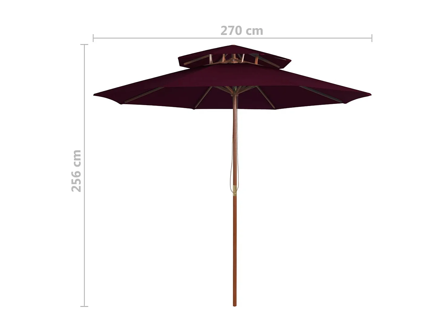 Faylyn  Parasol à deux étages avec mât en bois rouge bordeaux 270 cm