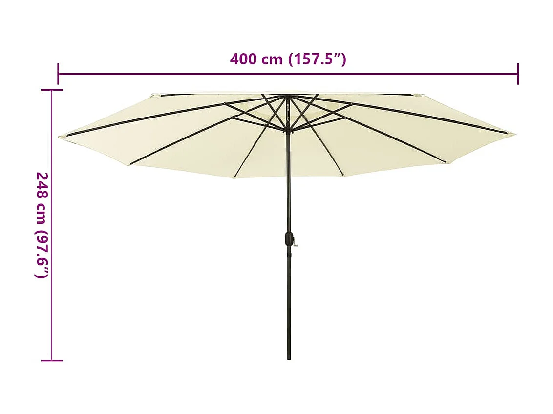 Brintir  Parasol de jardin avec lumières LED et mât en métal 400cm sable