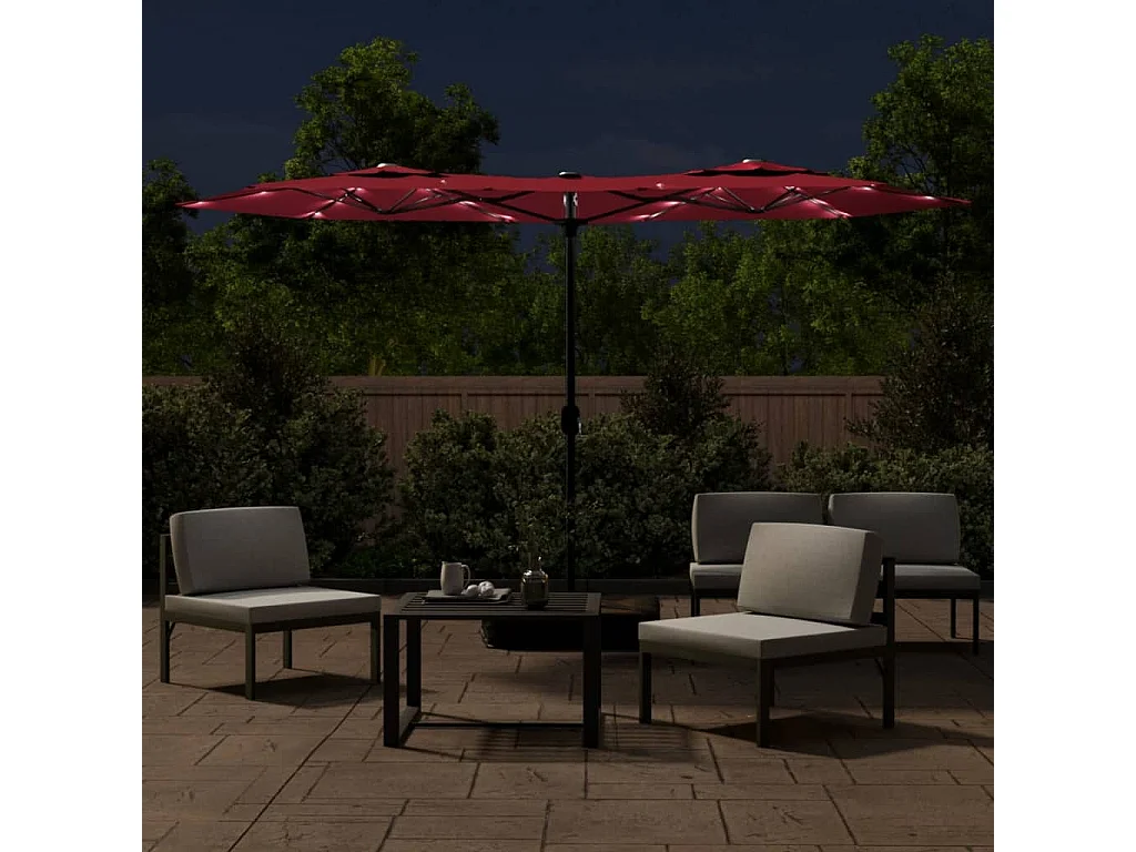 Vanyra  Parasol dubbel dak met LED 316x145 cm bordeauxrood