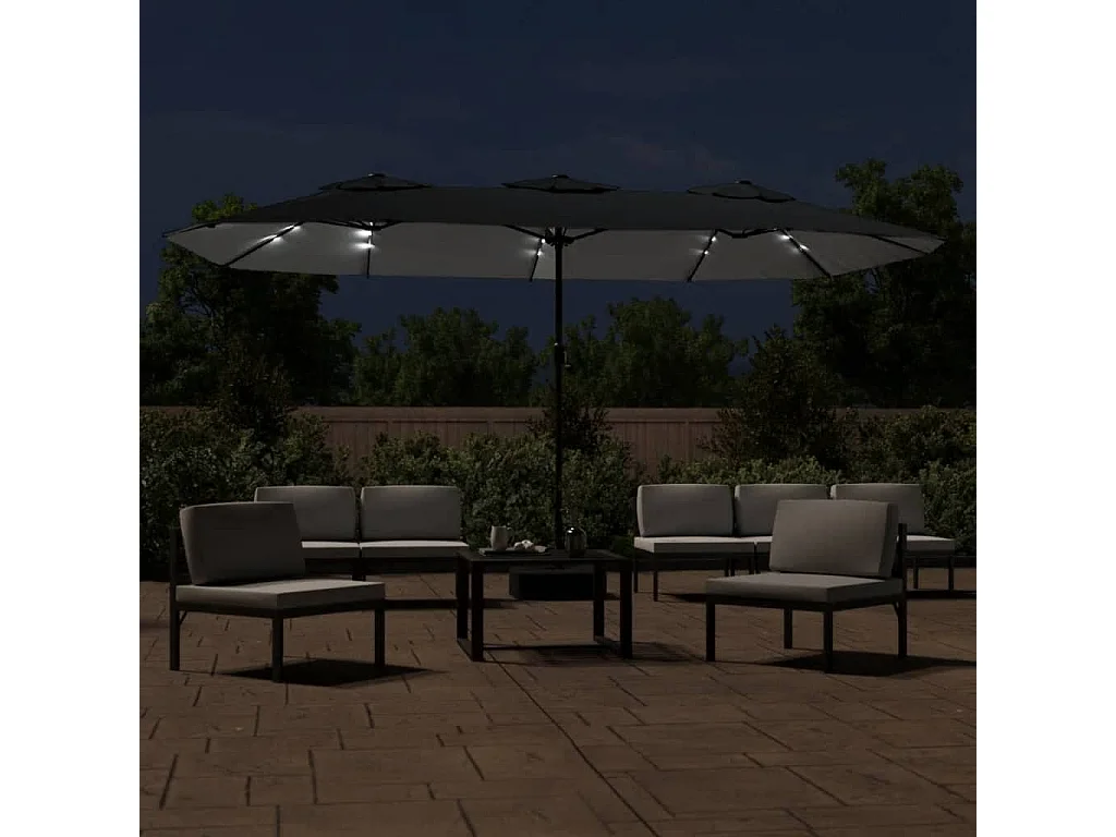 Anderson  Parasol de jardin à double tête avec LED noir 449x265 cm