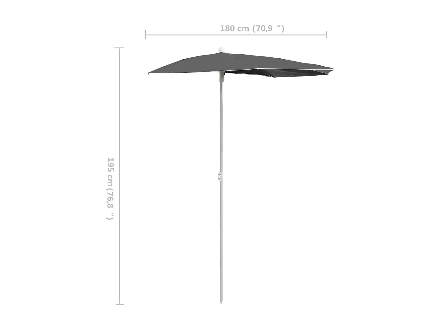 Hancock  Demi-parasol de jardin avec mât 180x90 cm anthracite
