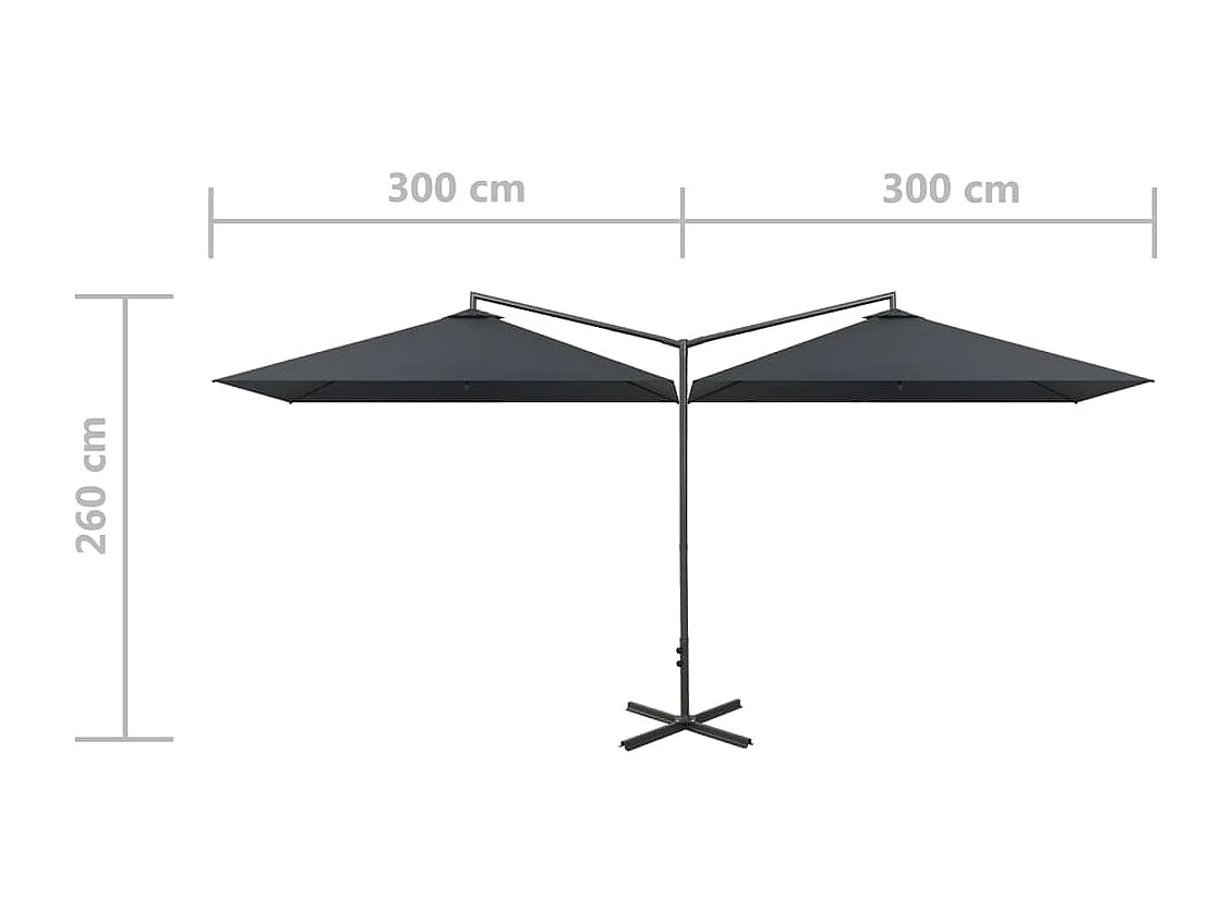 Clones  Parasol de jardin double avec mât en acier anthracite 600x300cm