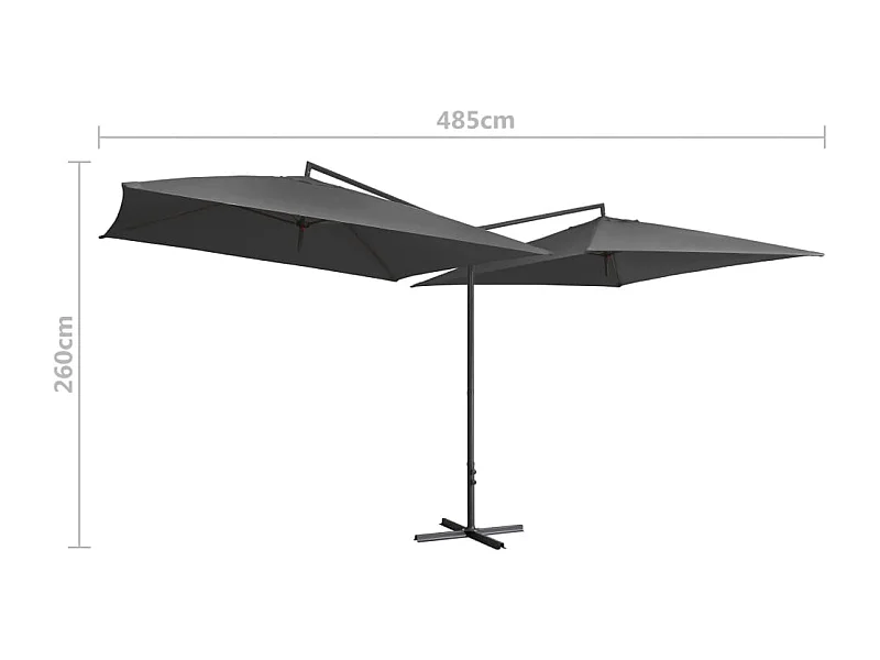 Paul-Bernard  Parasol double avec mât en acier 250 x 250 cm Anthracite