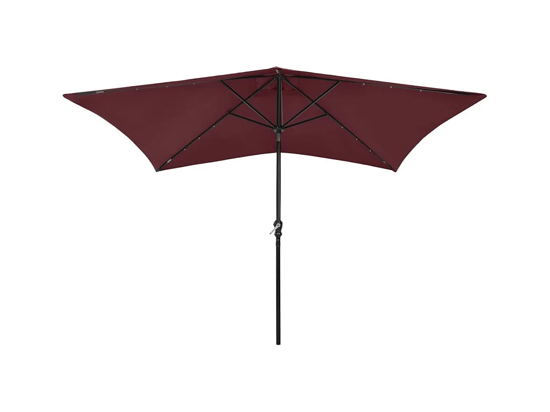 Prudence  Parasol de jardin avec LED et mât en acier rouge bordeaux 2x3 m