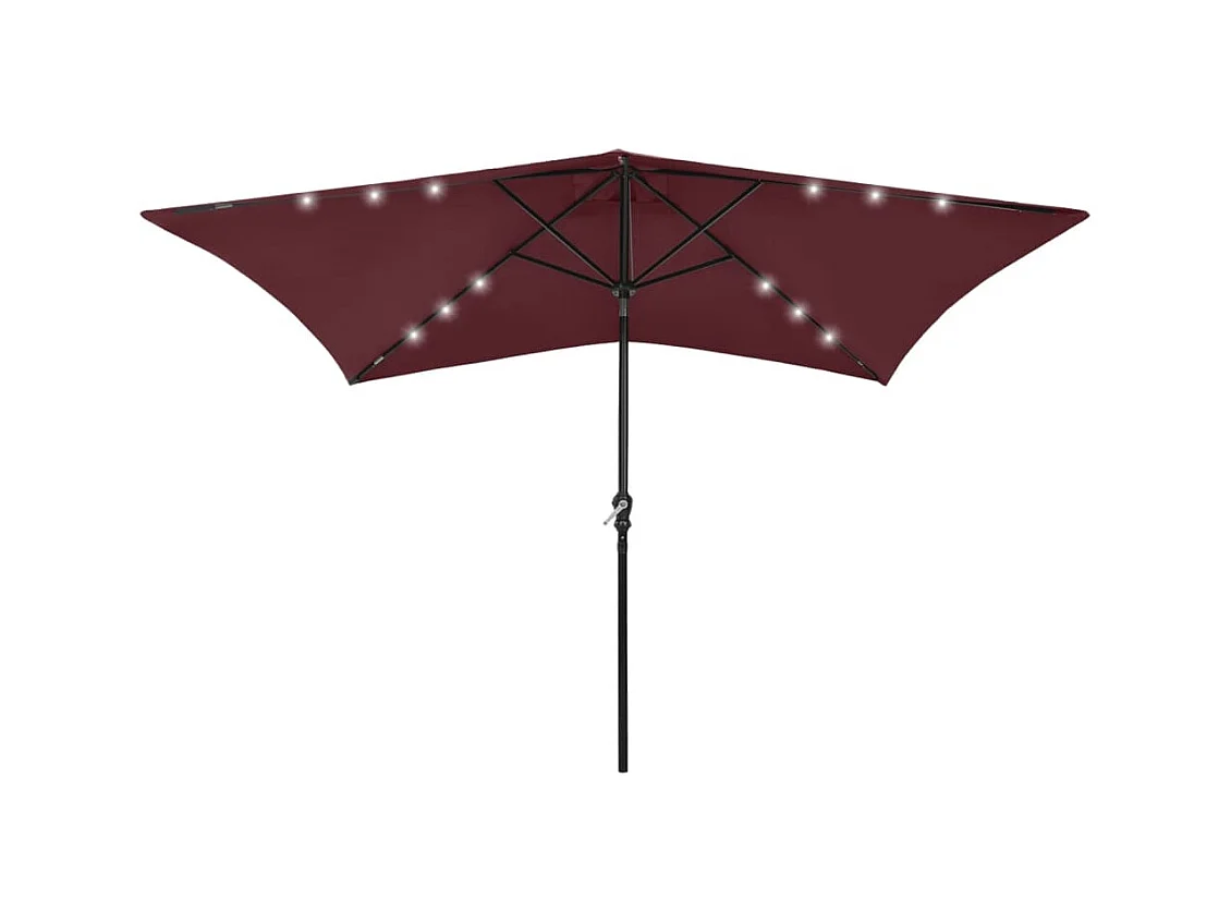 Prudence  Parasol de jardin avec LED et mât en acier rouge bordeaux 2x3 m