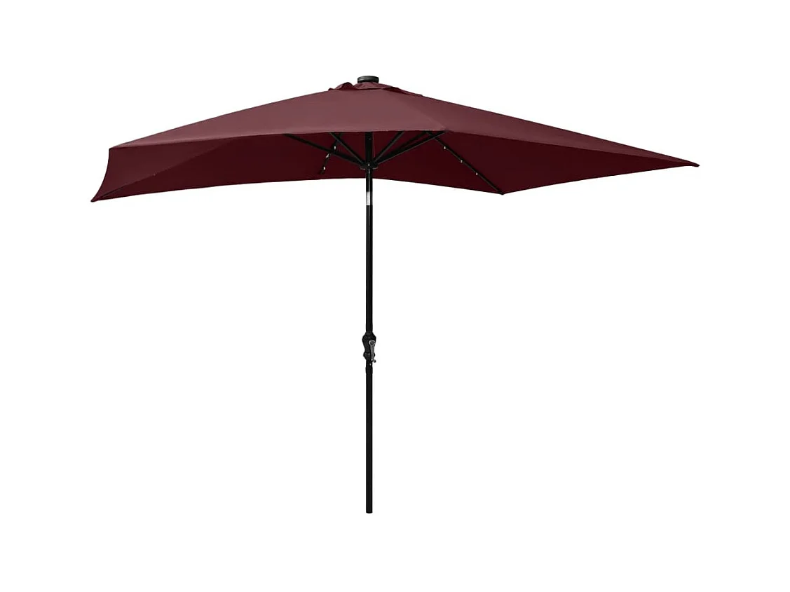 Prudence  Parasol de jardin avec LED et mât en acier rouge bordeaux 2x3 m