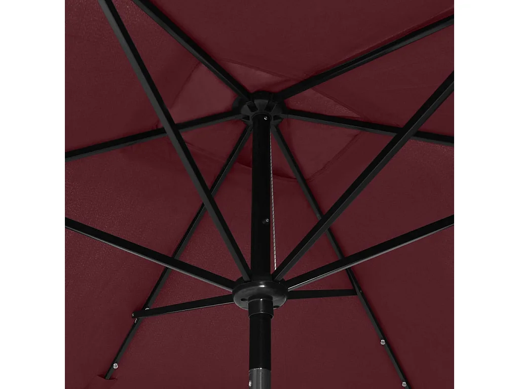 Prudence  Parasol de jardin avec LED et mât en acier rouge bordeaux 2x3 m
