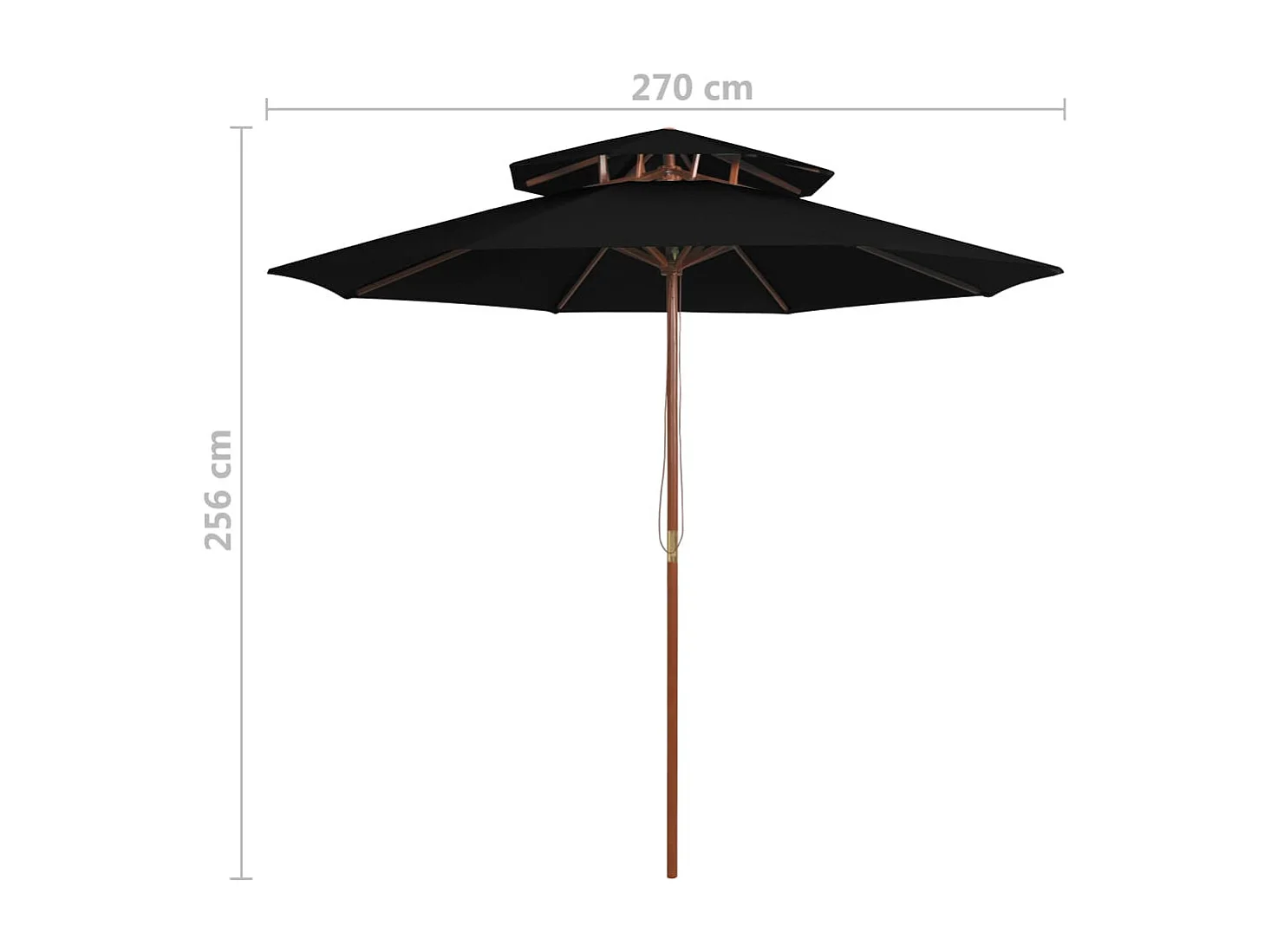 Faylyn  Parasol à deux étages avec mât en bois noir 270 cm