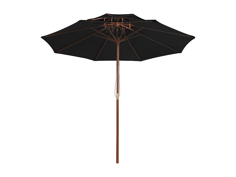 Faylyn Parasol à deux étages avec mât en bois noir 270 cm
