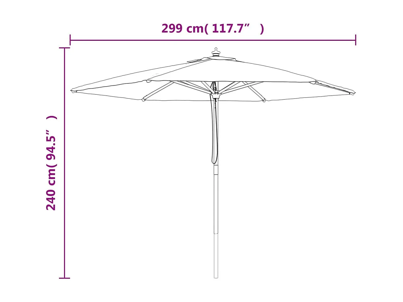 Sophie-Sandrine  Parasol met houten paal 299x240 cm zwart