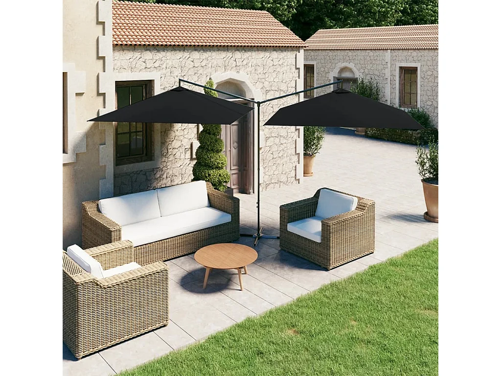 Clones  Parasol dubbel met stalen paal 600x300 cm zwart