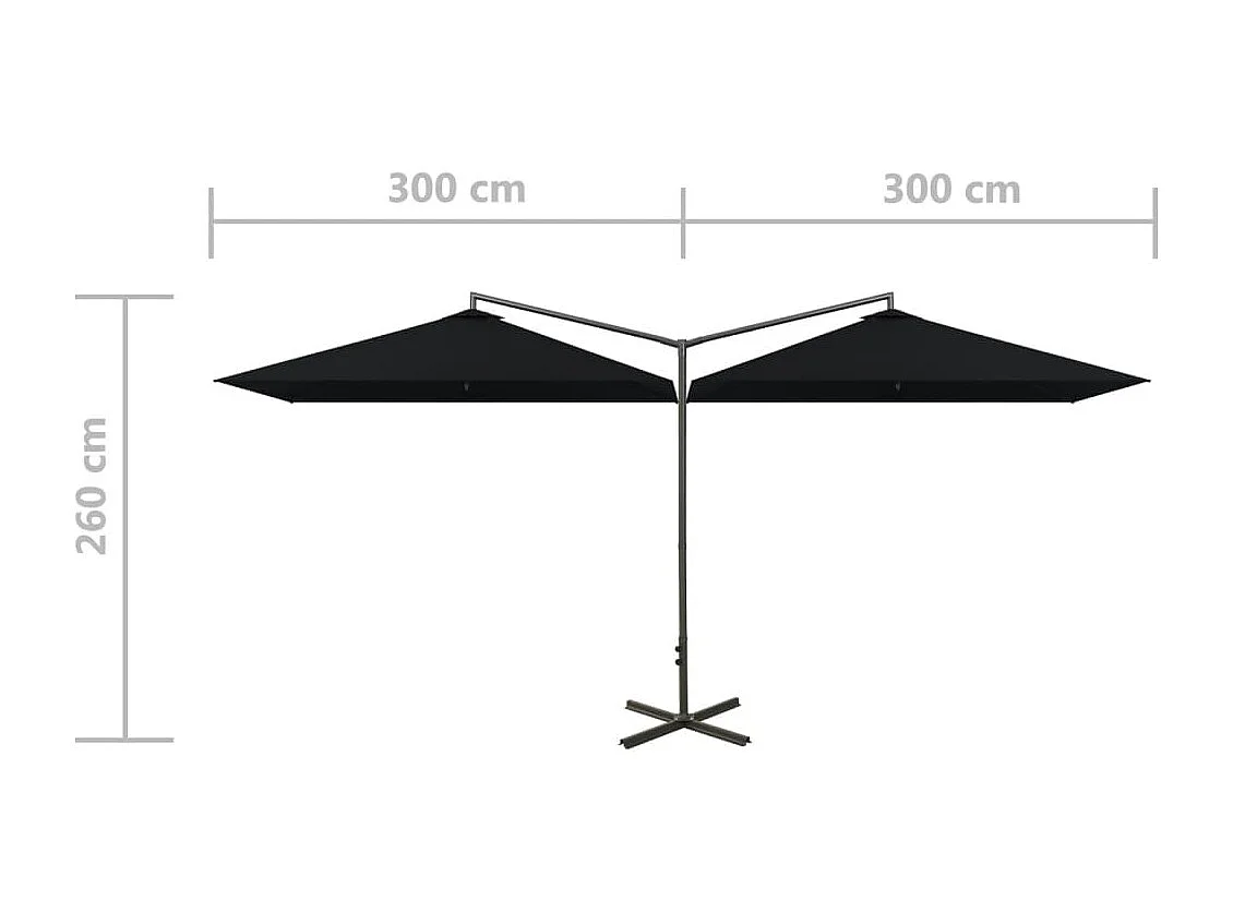 Clones  Parasol dubbel met stalen paal 600x300 cm zwart