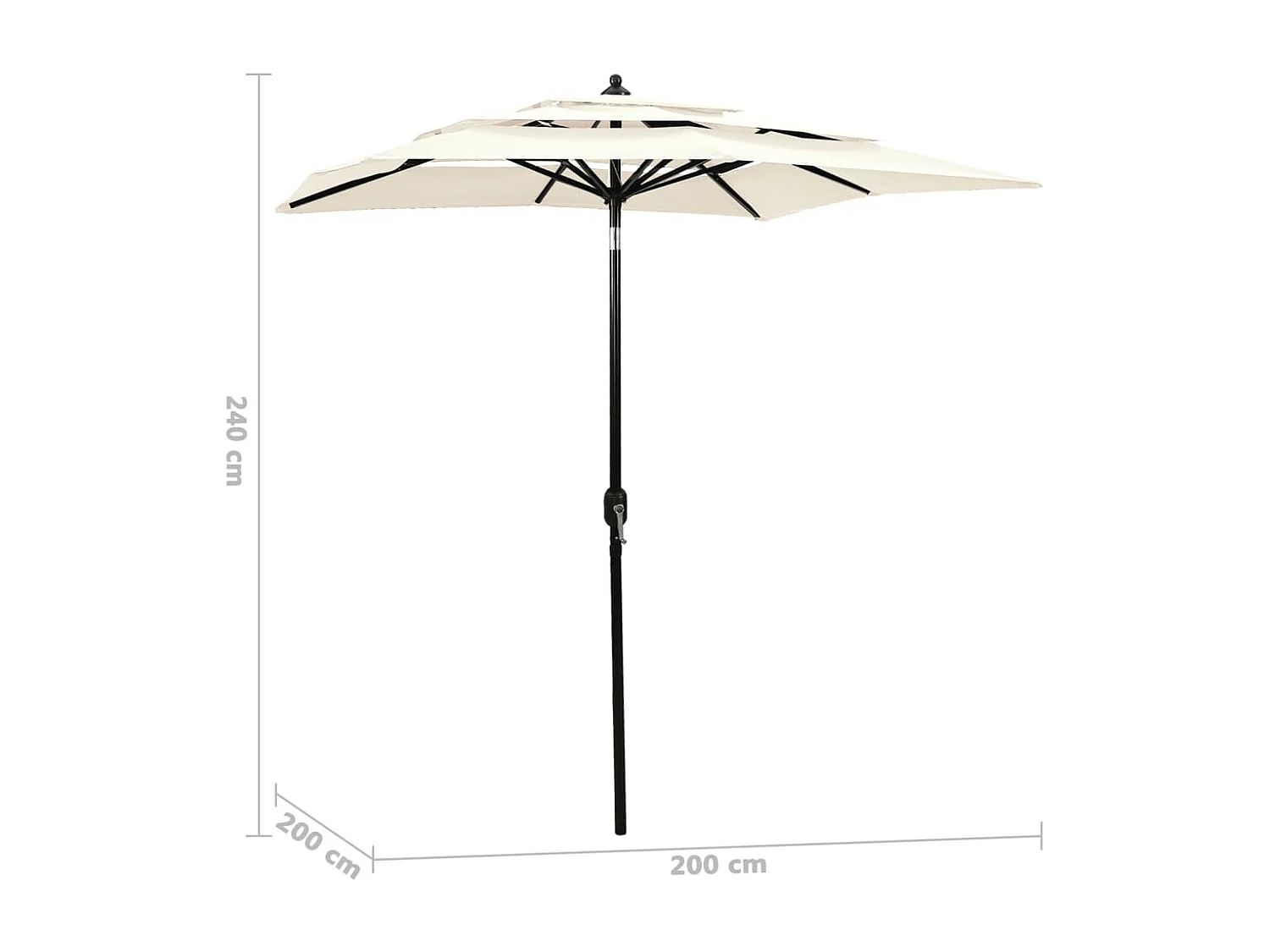 Mart  Parasol de jardin à 3 niveaux avec mât en aluminium sable 2x2 m