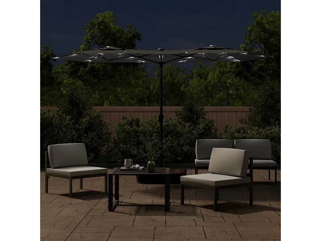 Vanyra  Parasol de jardin à double tête avec LED anthracite 316x145 cm