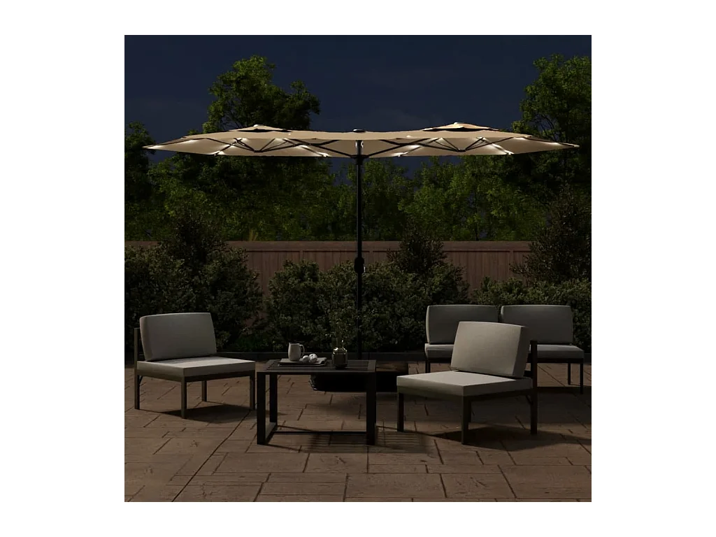 Vanyra  Parasol de jardin à double tête avec LED taupe 316x145 cm